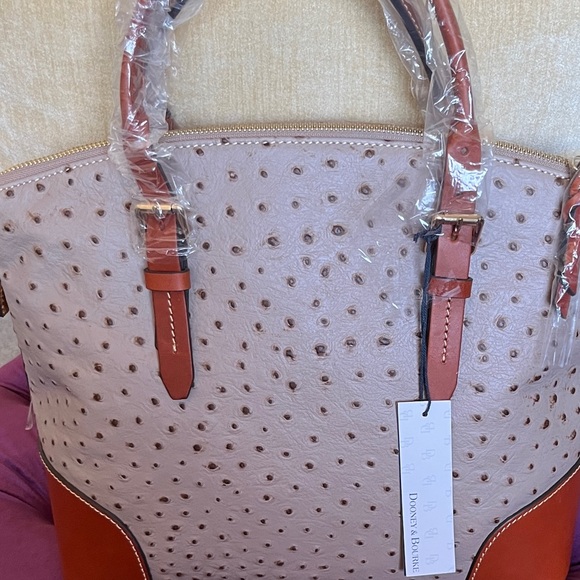 Dooney & Bourke Light Taupe and Carmel Ostrich Satchel 🪻 - Picture 4 of 15